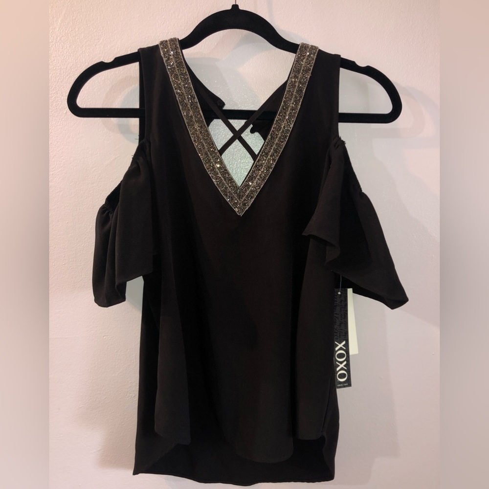 XOXO Cold Shoulder Bling Blouse